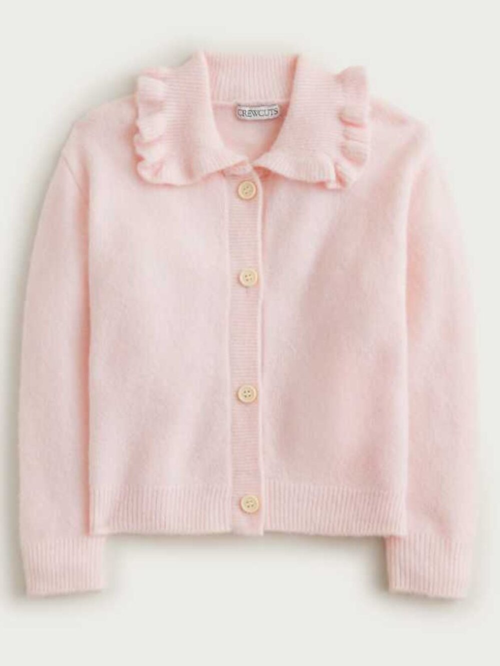 New girl's M (8-9) J.Crew Crewcuts ruffle-collar cardigan in Supersoft yarn pink